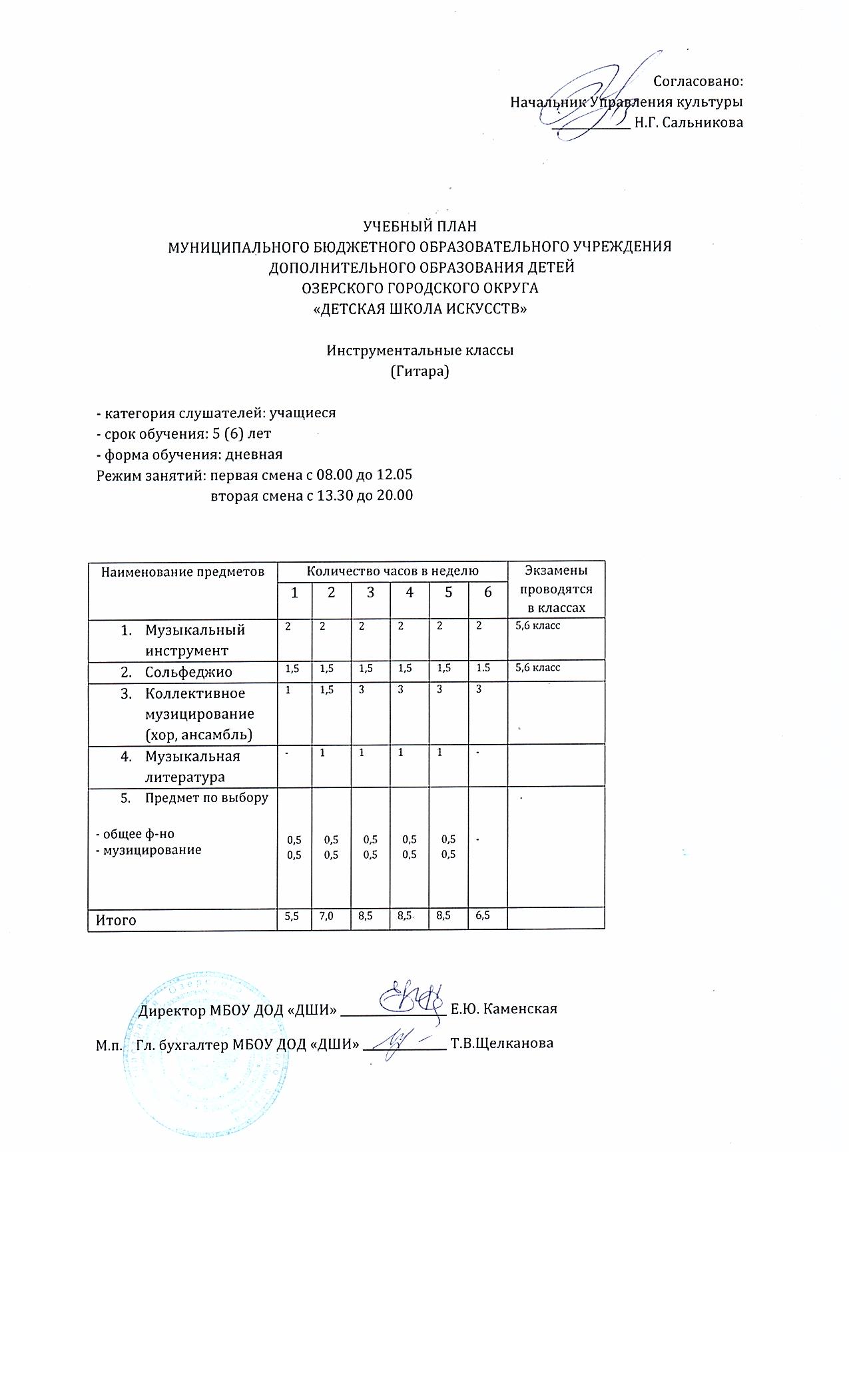Учебные планы гитара 