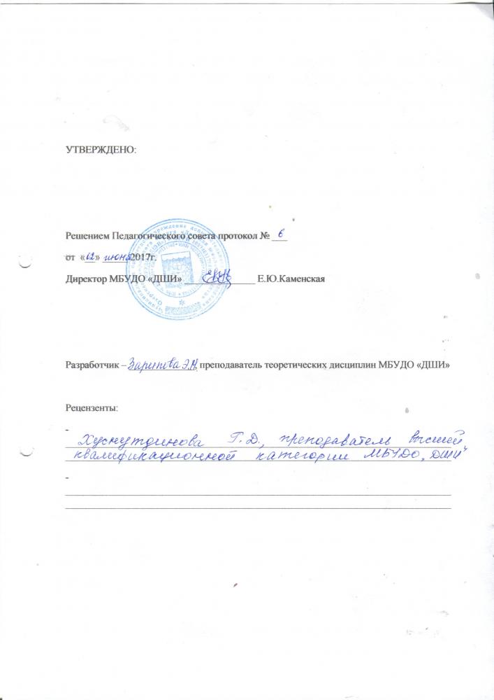 ДООП "Основы музыкального исполнительства" Программа по предмету "Музыкальная грамота и основы сольфеджио"