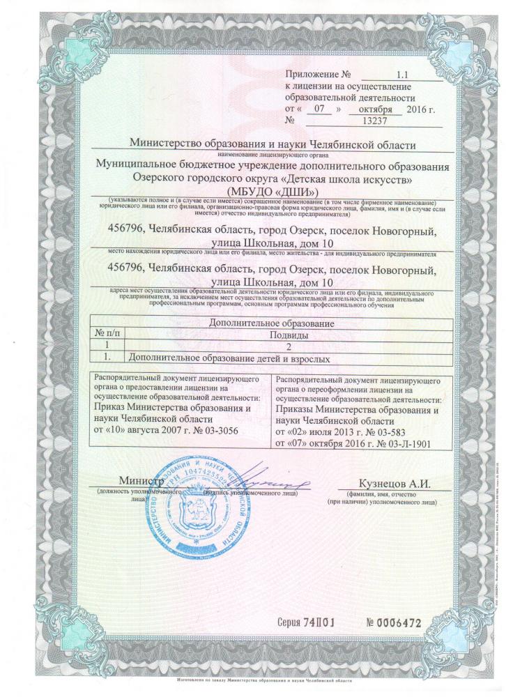 Приложение к Лицензии