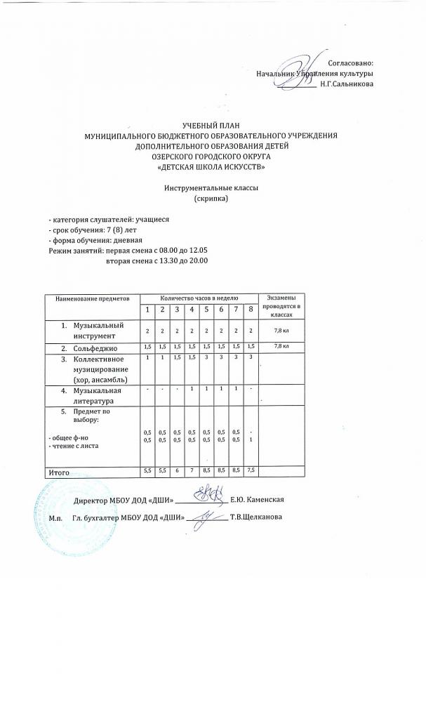 Учебные планы скрипка 